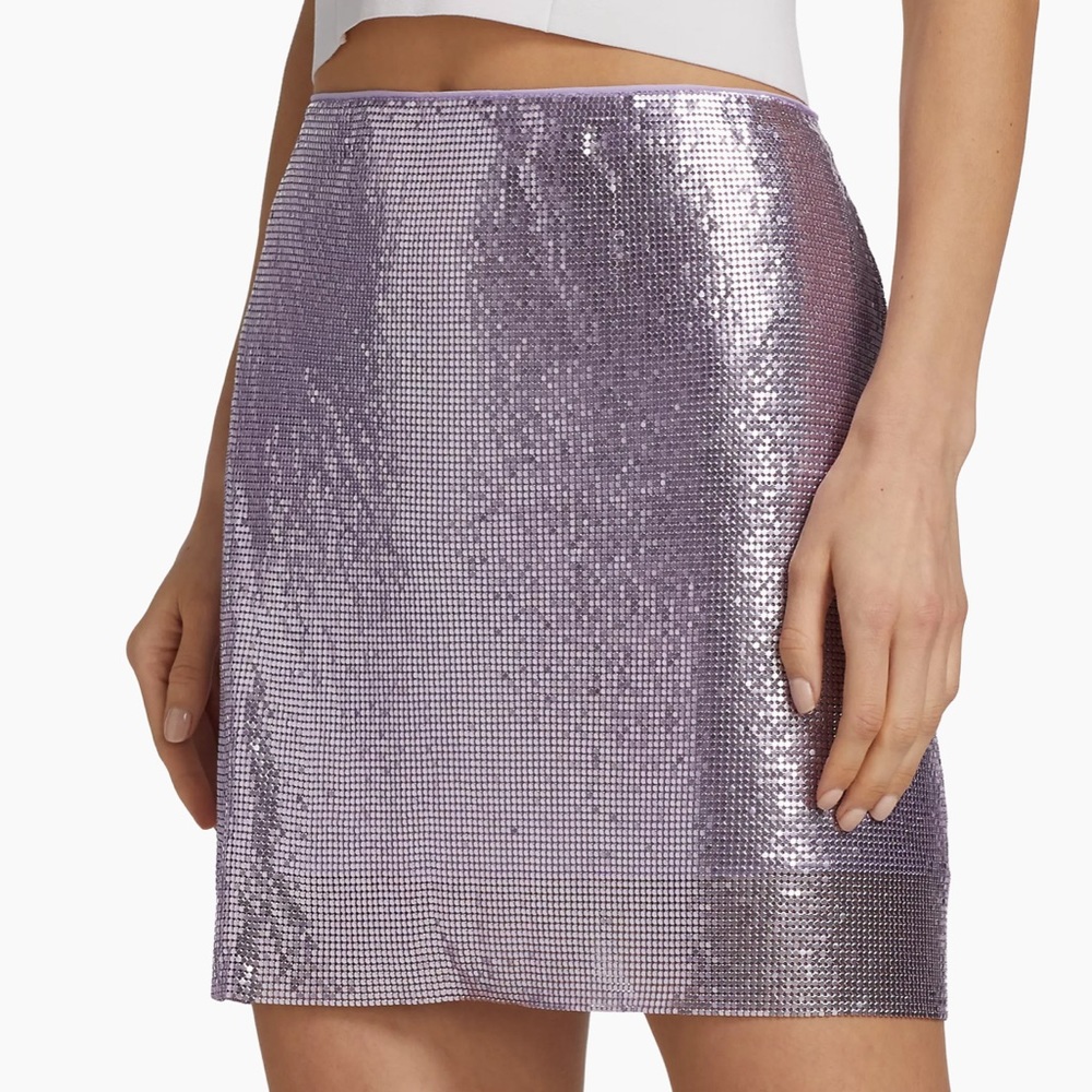 Alice + Olivia Elena Metallic Chainmail Mini Skirt in Lavender NWT